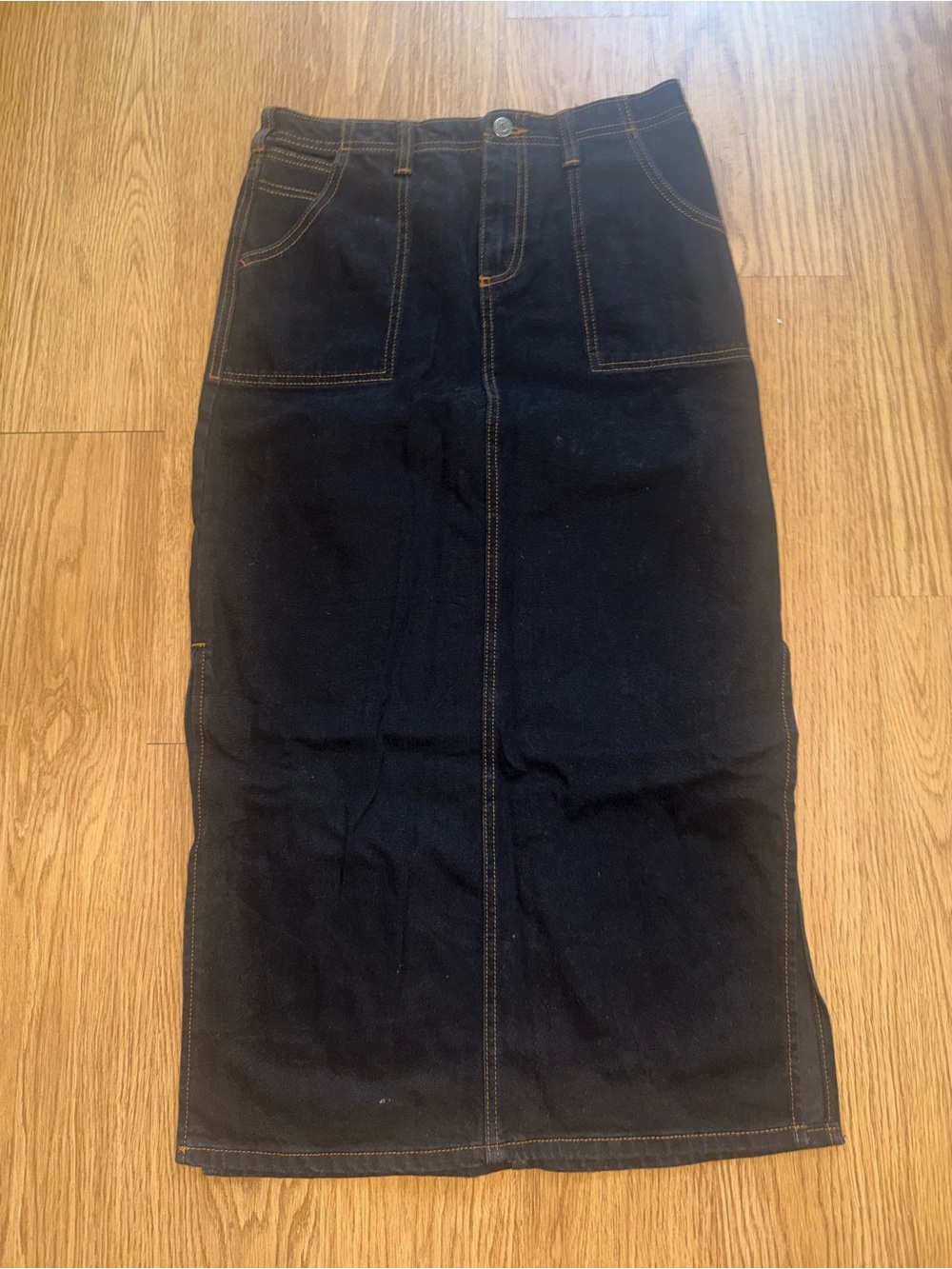 ASOS Black Straight-Leg Jeans Skirt with Contrast Stitching